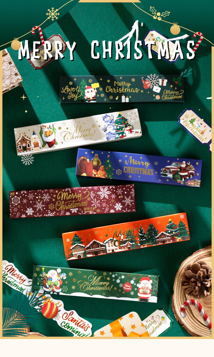 1Christmas Long Gold Foil Stickers - Trees, Snowmen, Greetings, Santa Claus