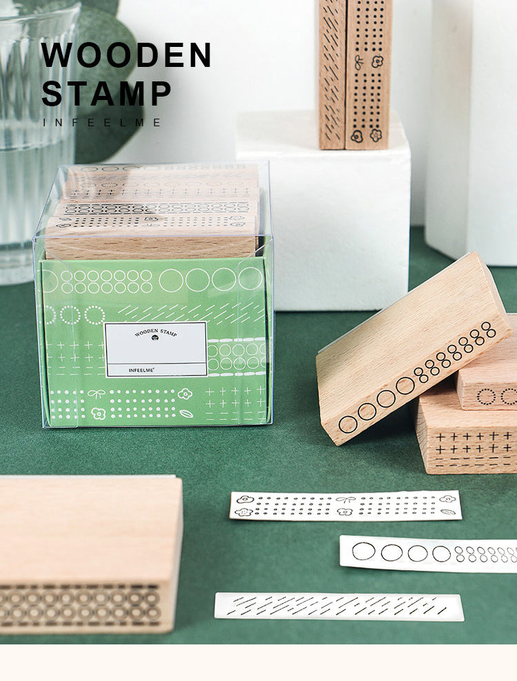 1Circle & Dots Geometric Wooden Rubber Stamp Set