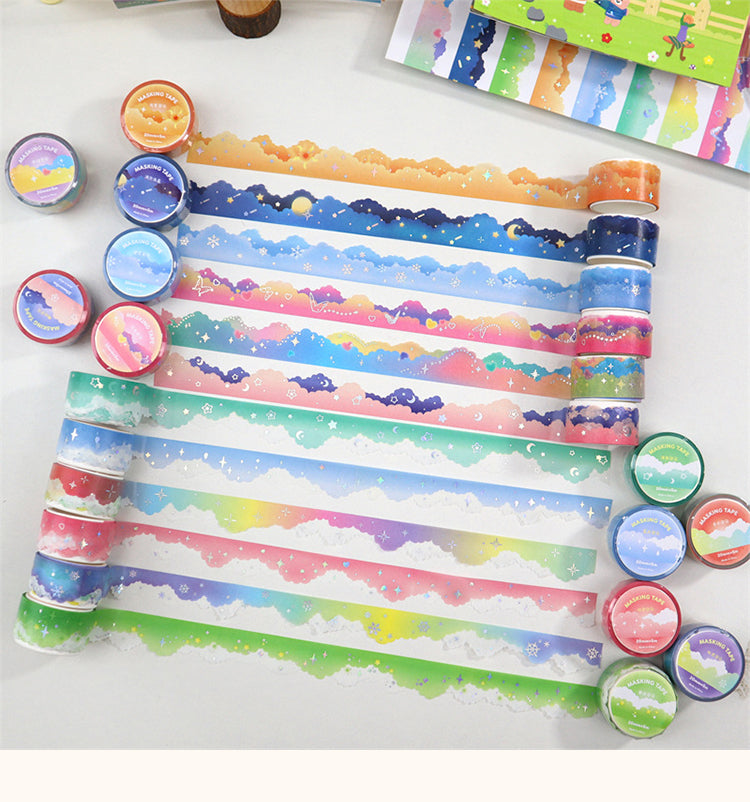 1Cloud Border Cute Colorful Washi Tape - Sky, Stars, Rainbow, Meteor, Aurora