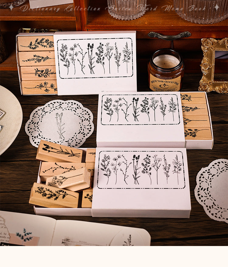 1Collection of Flowers and Plants Series Vintage Botanical Wooden Stamp Set