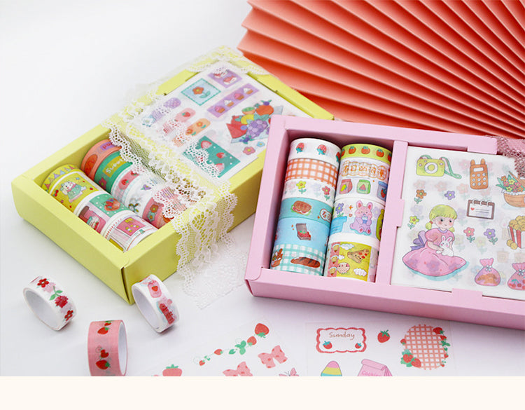 1Countryside Cartoon Style Rabbit and Girl Gift Box Scrapbook Kit