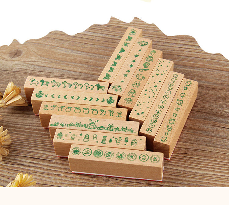 1DIY Decoration Flower Border Long Wooden Rubber Stamp