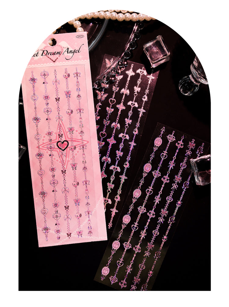 1Daydream Fantasy Y2K Chains Stickers-Bowknots, Hearts, Angel Wings, Moon