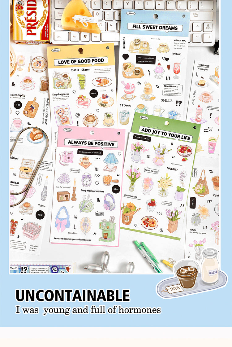 Adhesive Stickers Set - Food, Cream, Daily Items, 2 Pieces