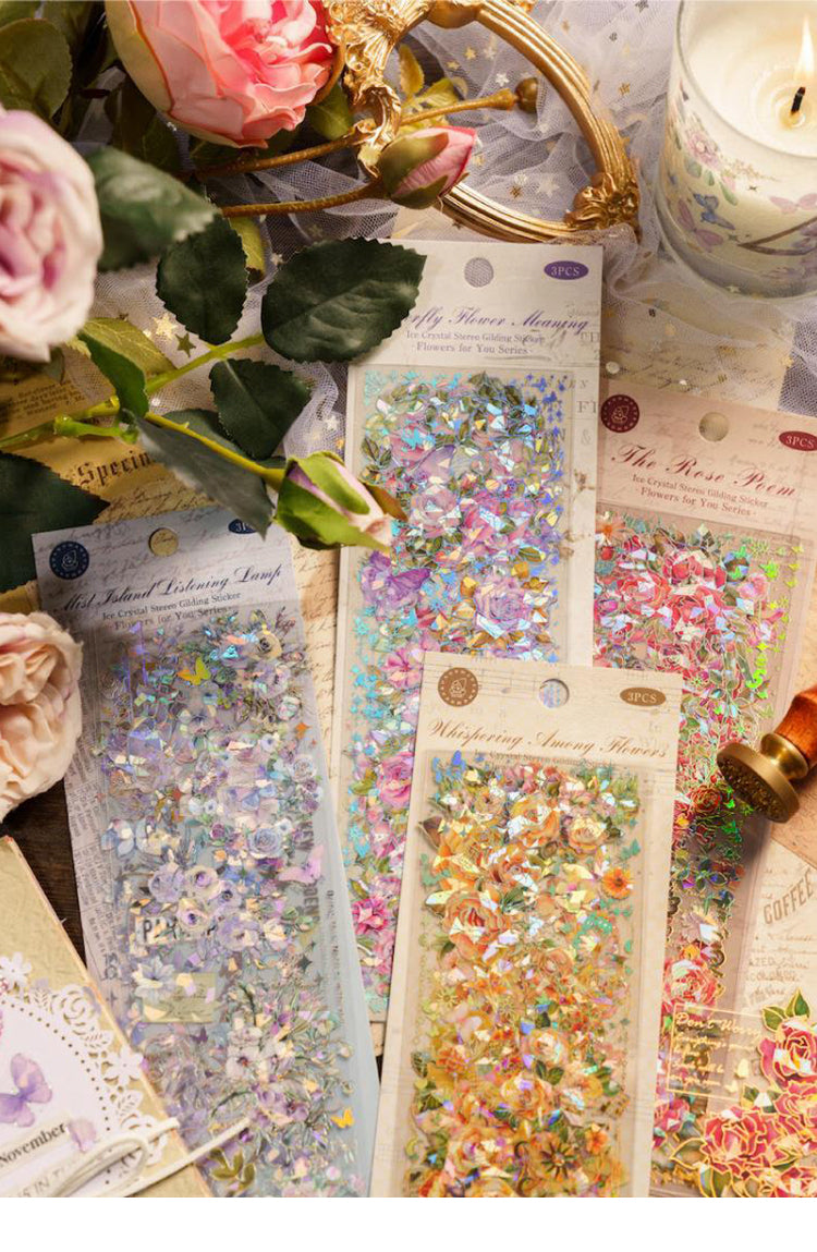 1Dreamy Holographic Hot Stamping Floral PET Stickers