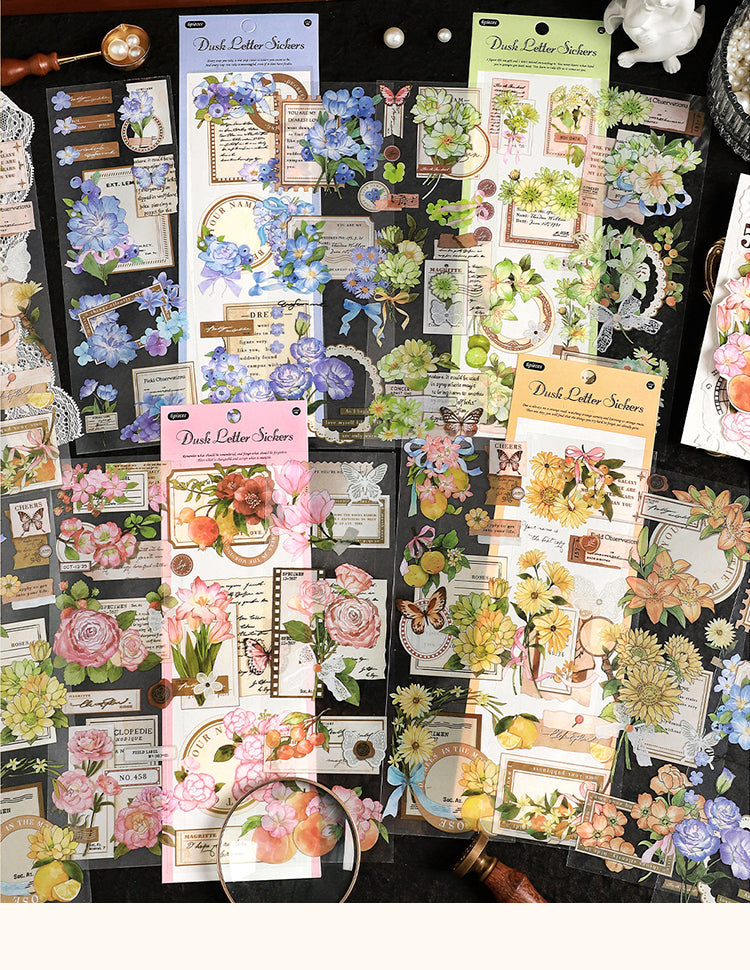 1Dusk Letter Series Long Strip Flower Stickers