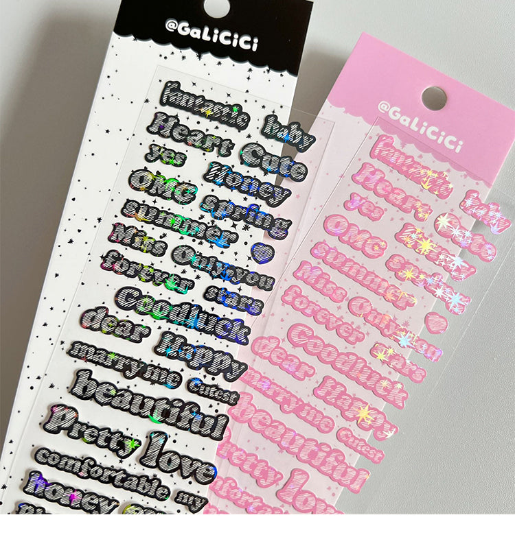 1English Words and Phrases Holographic Hot Stamping Stickers
