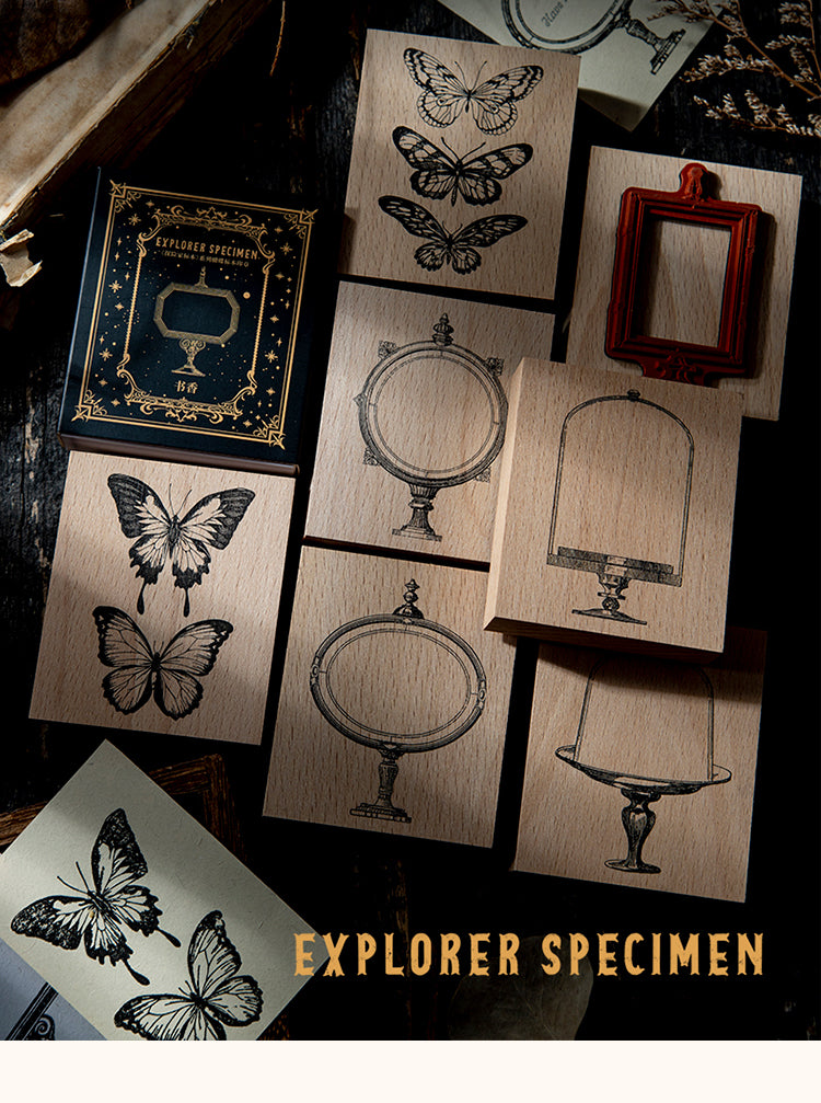 1Explorer Specimen Series Vintage Hollow Wooden Rubber Stamp