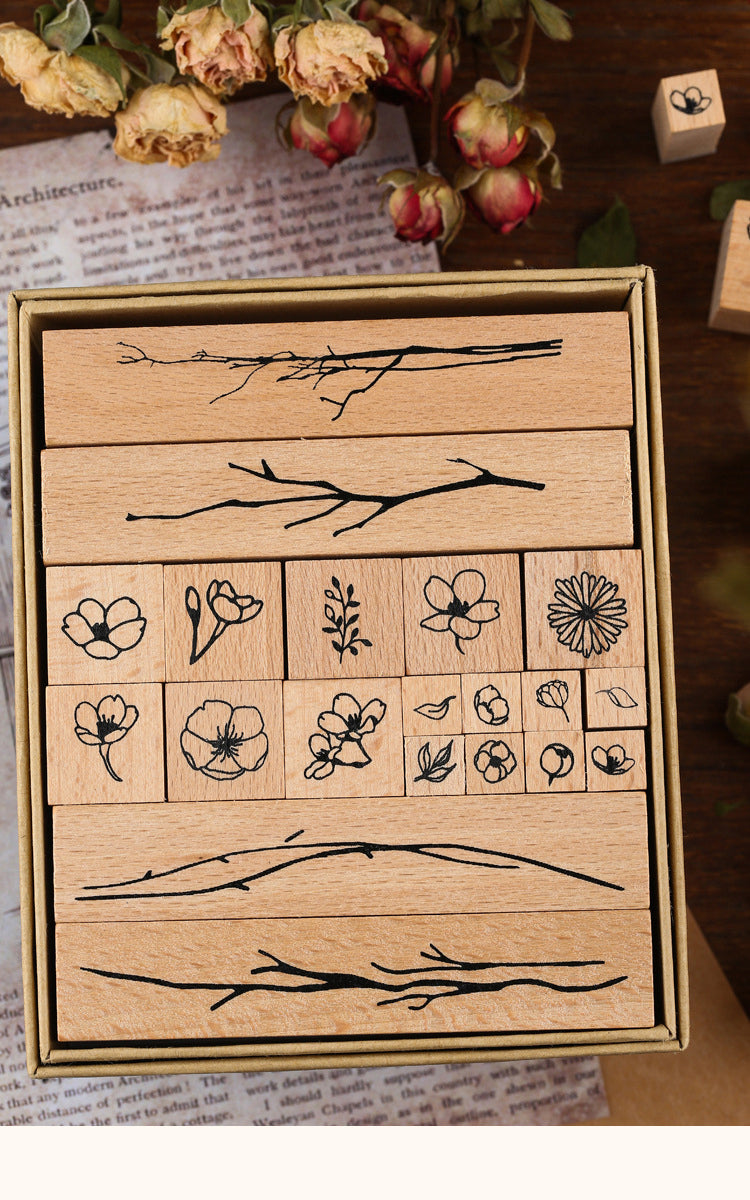 1Fantasy Utopia Flower Plant Wooden Rubber Stamp Set