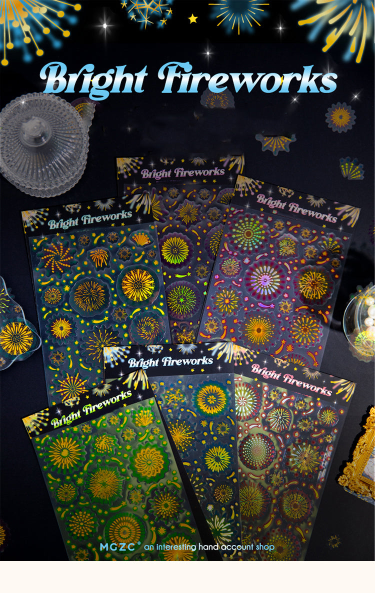 1Fireworks Series Holographic Hot Stamping PET Sticker Sheet