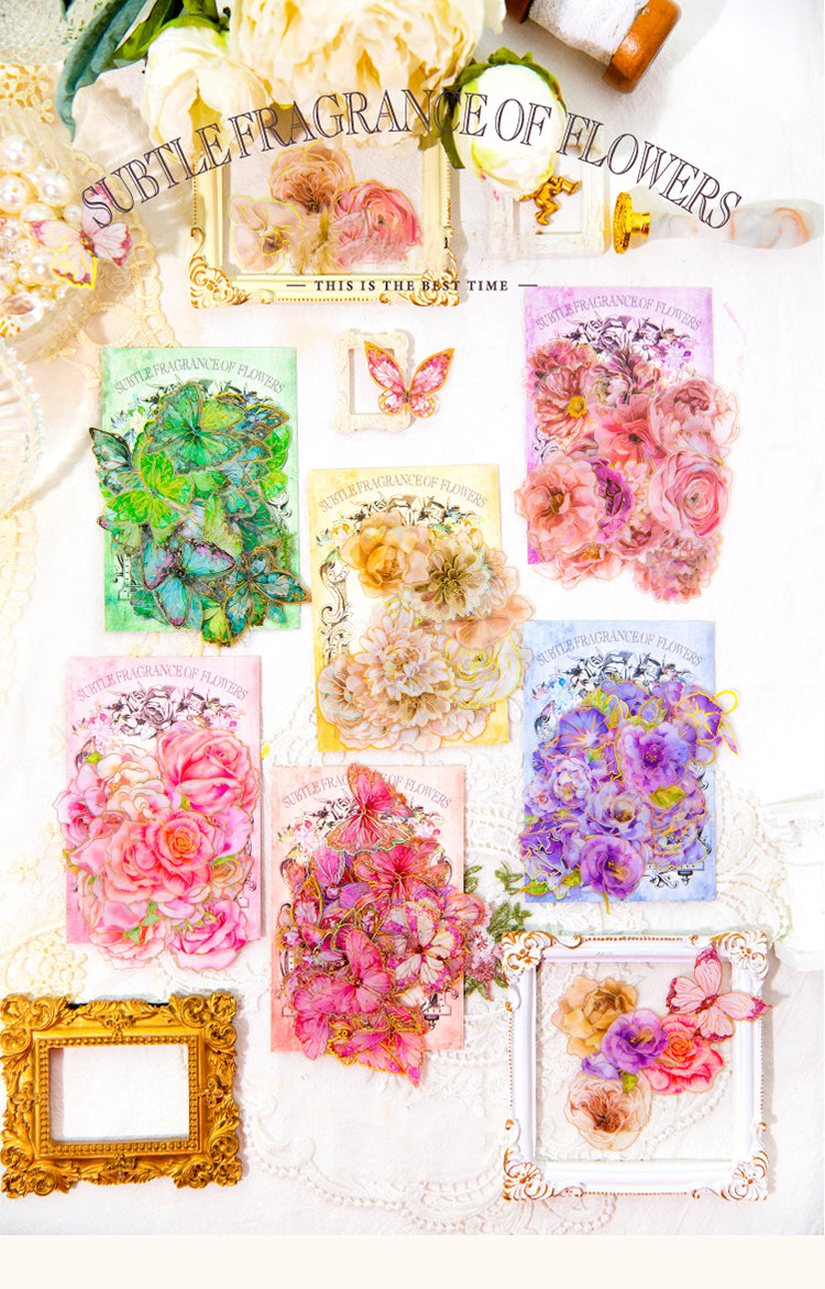 1Flower and Butterfly Gold Foil PET Stickers