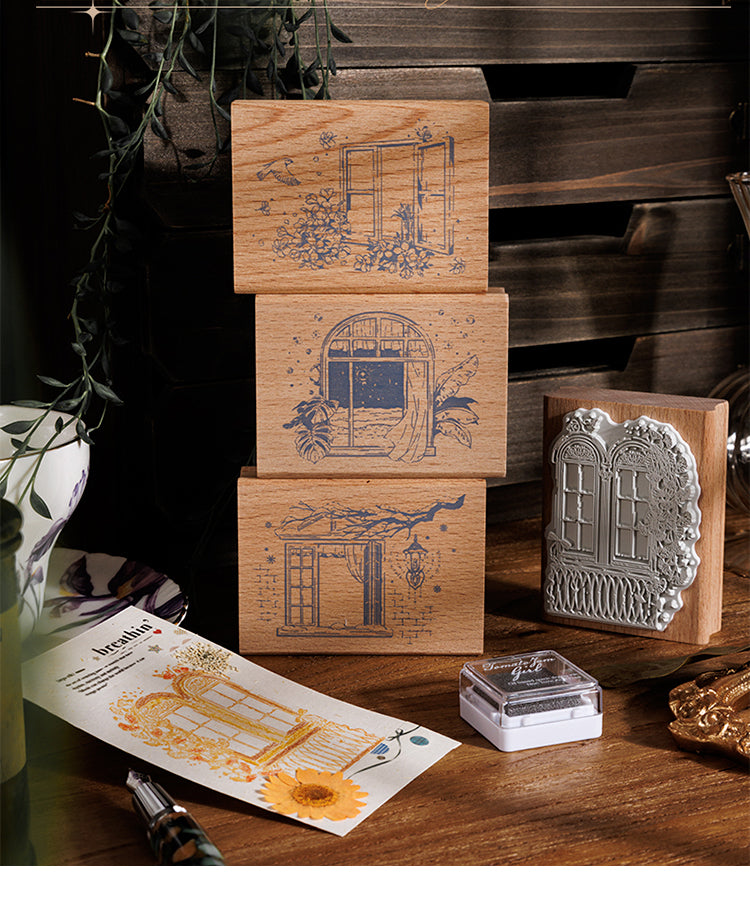 1Four Seasons Window Scenery Wood Rubber Stamps