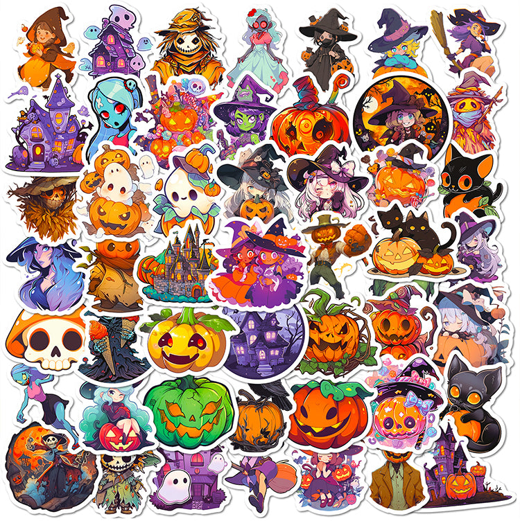 1Halloween Cartoon Witch Pumpkin Decoration PVC Sticker