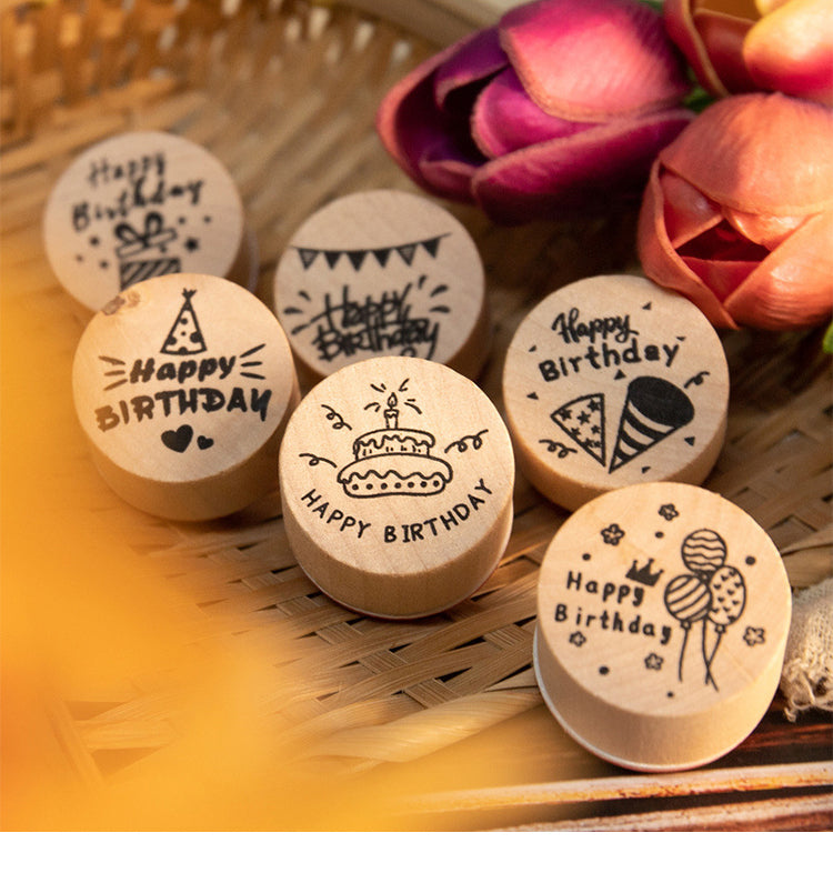 1Happy Birthday Wooden Rubber Stamps