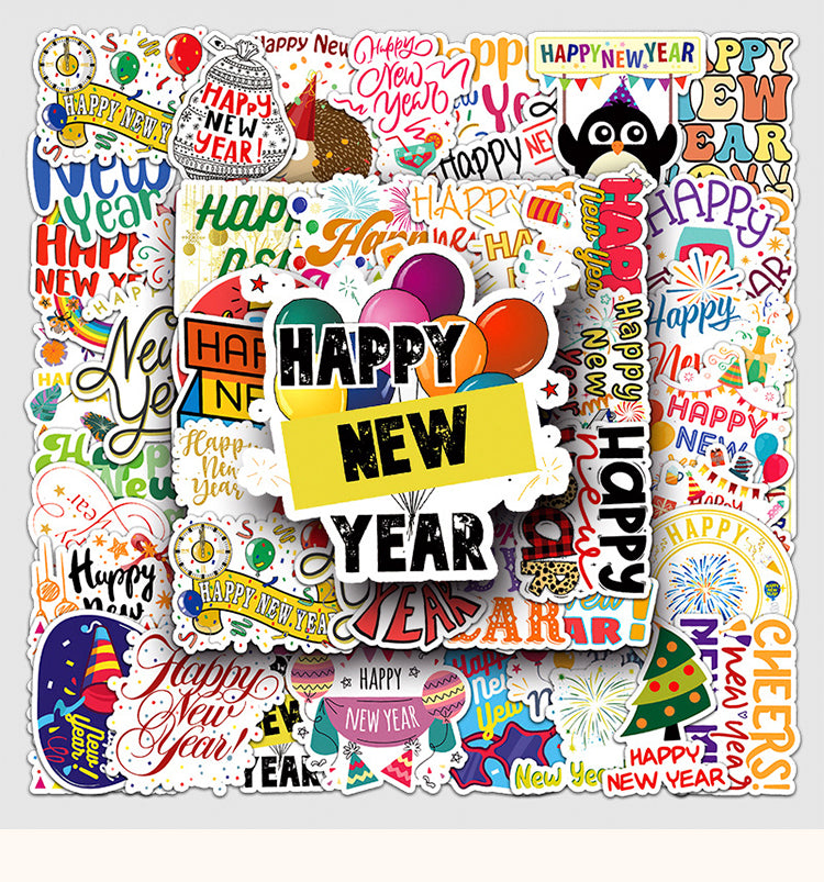 1Happy New Year Text Vinyl Stickers