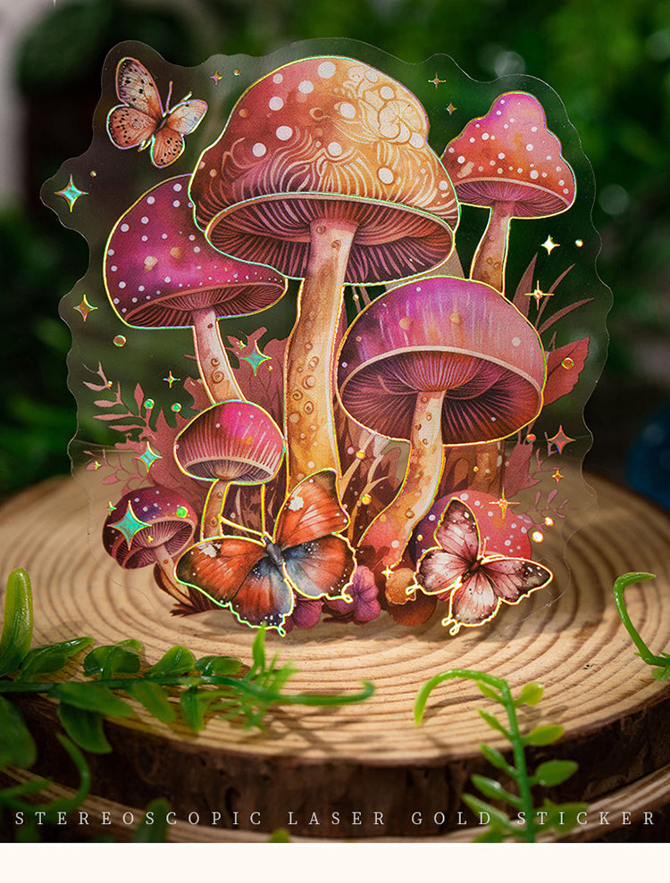 1Holographic Hot Stamping Fairy Tale Mushroom PET Stickers