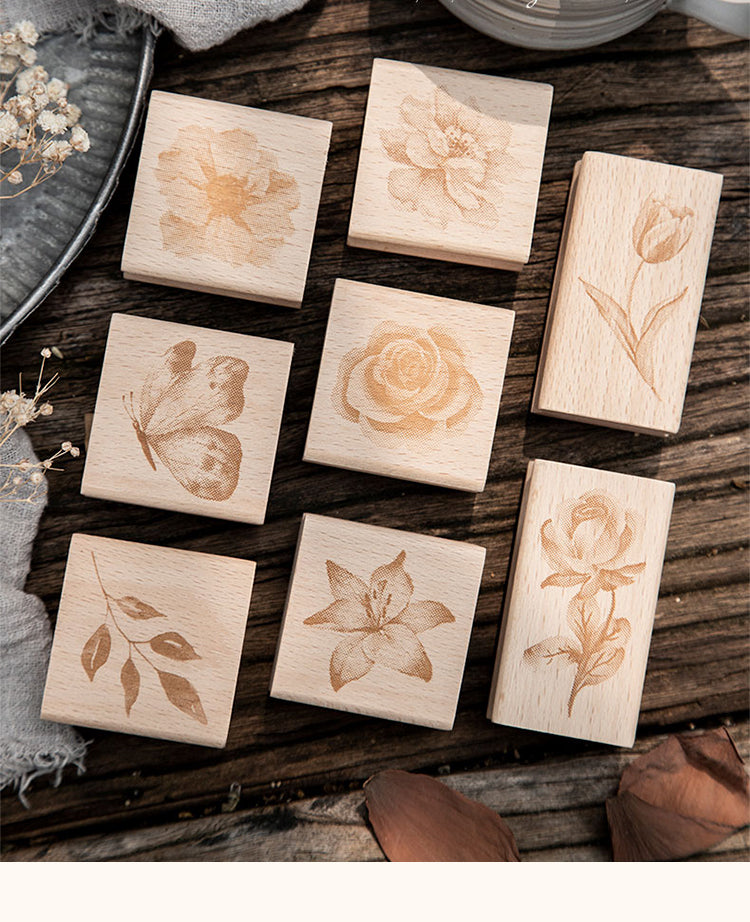1Ink Blossom Creative Retro Flower Wooden Rubber Stamp