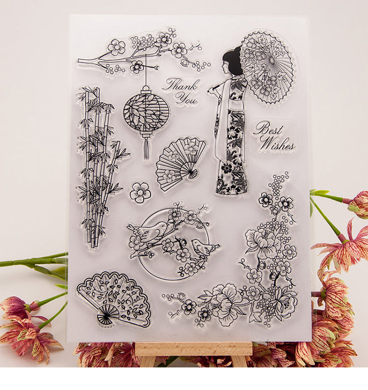 1Japanese Cherry Blossom Kimono Clear Silicone Stamp
