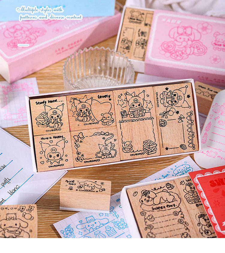 1Joyful Holiday Theme Cartoon Wood Rubber Stamp Set