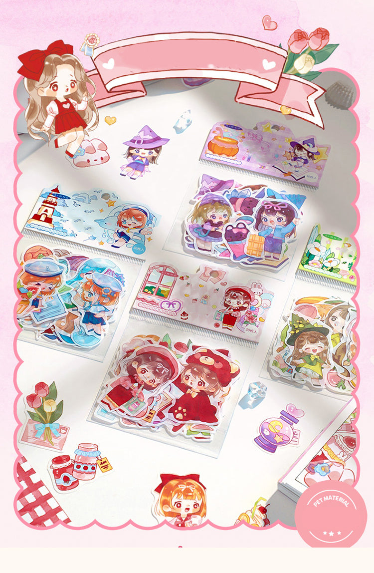 1Kawaii Cartoon Gilrs Magic Diary Washi Stickers