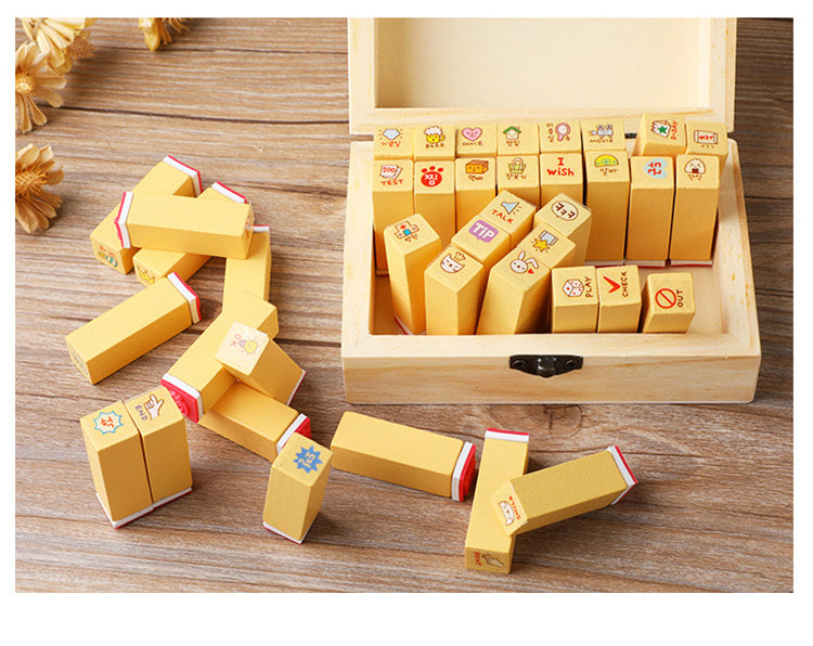 1Kawaii Cartoon Rabbit & Cat Boxed Wooden Rubber Stamp Set