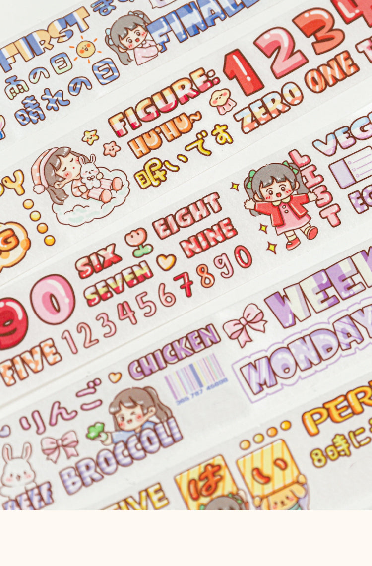 1Kawaii Cartoon Strawberry Girl & Inspiring Words Decorative Washi Tape