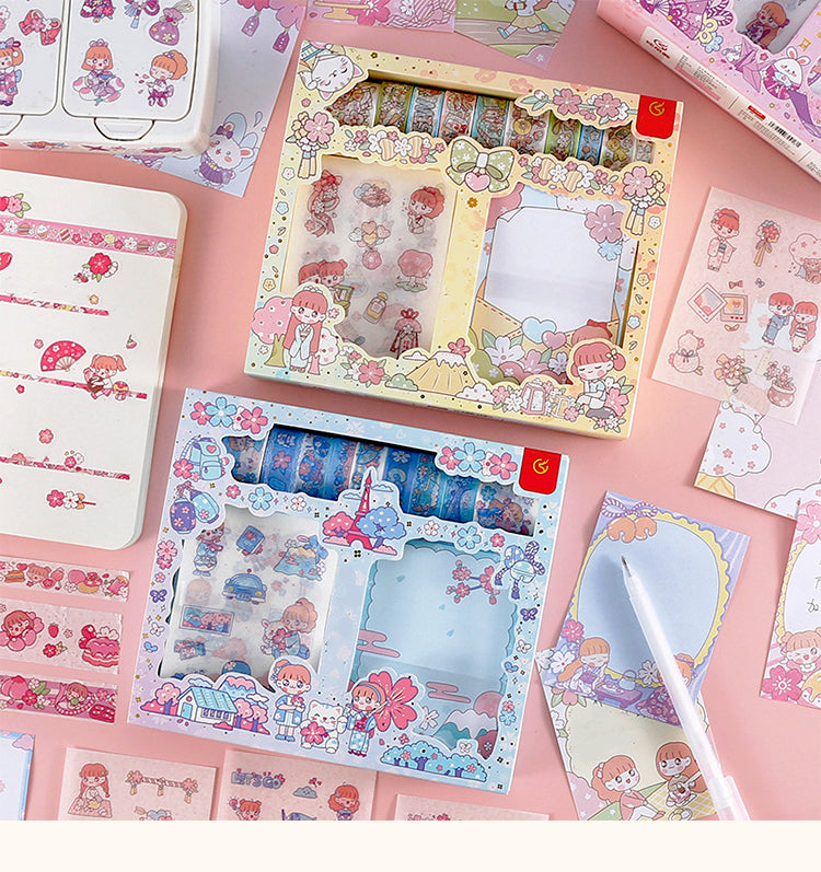 1Little Girl and Cherry Blossom Themed Cartoon Scrapbook Kit