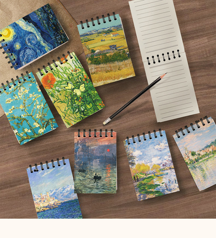 1Monet & Van Gogh Famous Painting Cover Pocket-Sized A7 Spiral Notebook