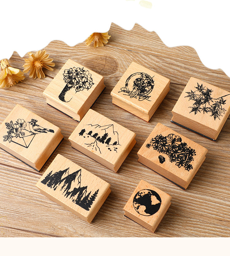 1Mountains and Forests DIY Retro Natural Scenery Wood Rubber Stamp