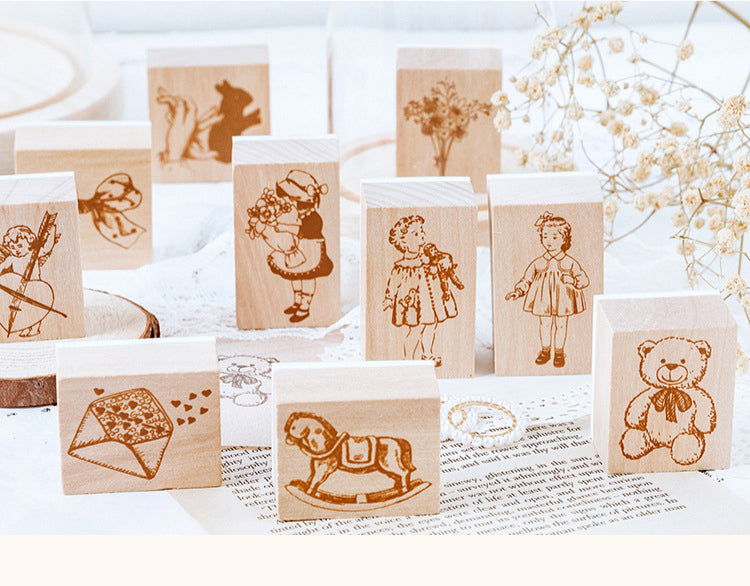 1Neon Clothes Series Little Girl Retro Wood Rubber Stamp