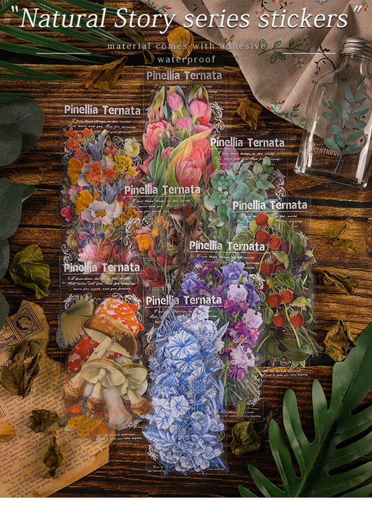 1Plant PET Die-cut Stickers - Flower, Fruit, Rose, Tulip, Mushroom, Leaf