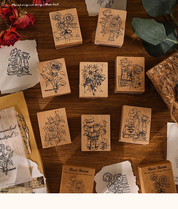 1Rose Book Collection Vintage Plant Wooden Rubber Stamp