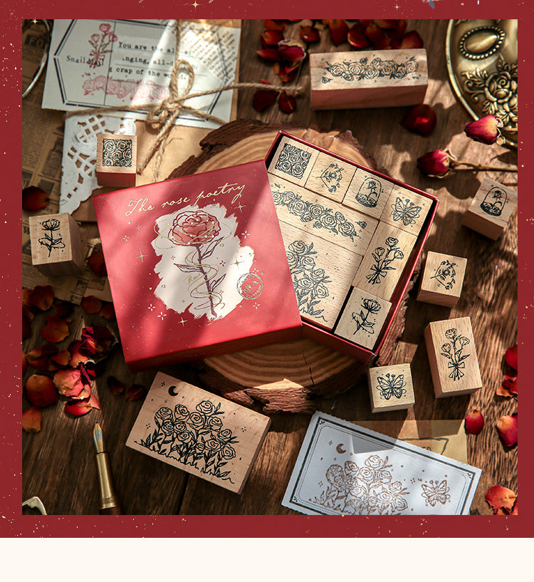 1Rose Epic Series Vintage Artistic Floral Wooden Rubber Stamp Set