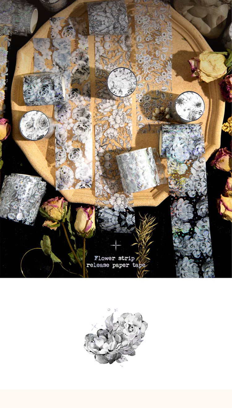 1Silk Brocade Blooms Retro Silver Hot Stamping Decorative Tape