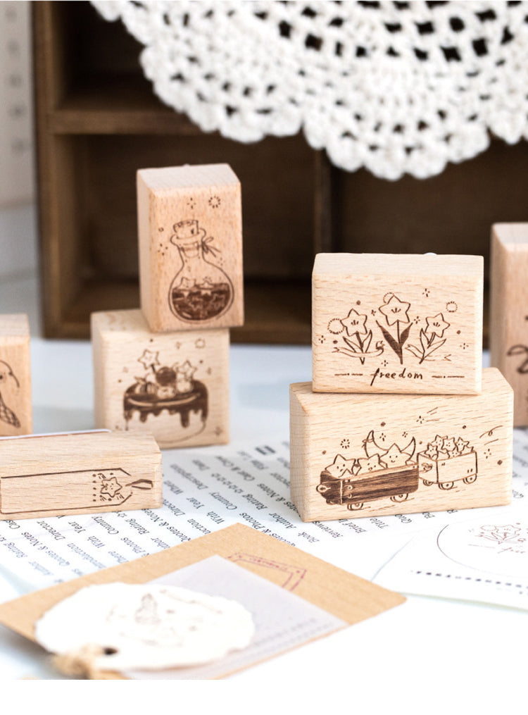 Ready Made Rubber Stamp - Star Sea Series Cartoon Plant Star Wooden Rubber Stamp