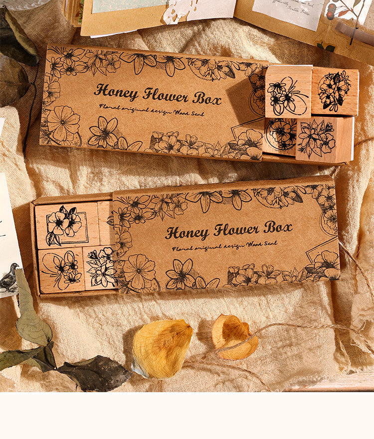 1Sweet Flower Words Series Vintage Flower Wooden Rubber Stamp Set