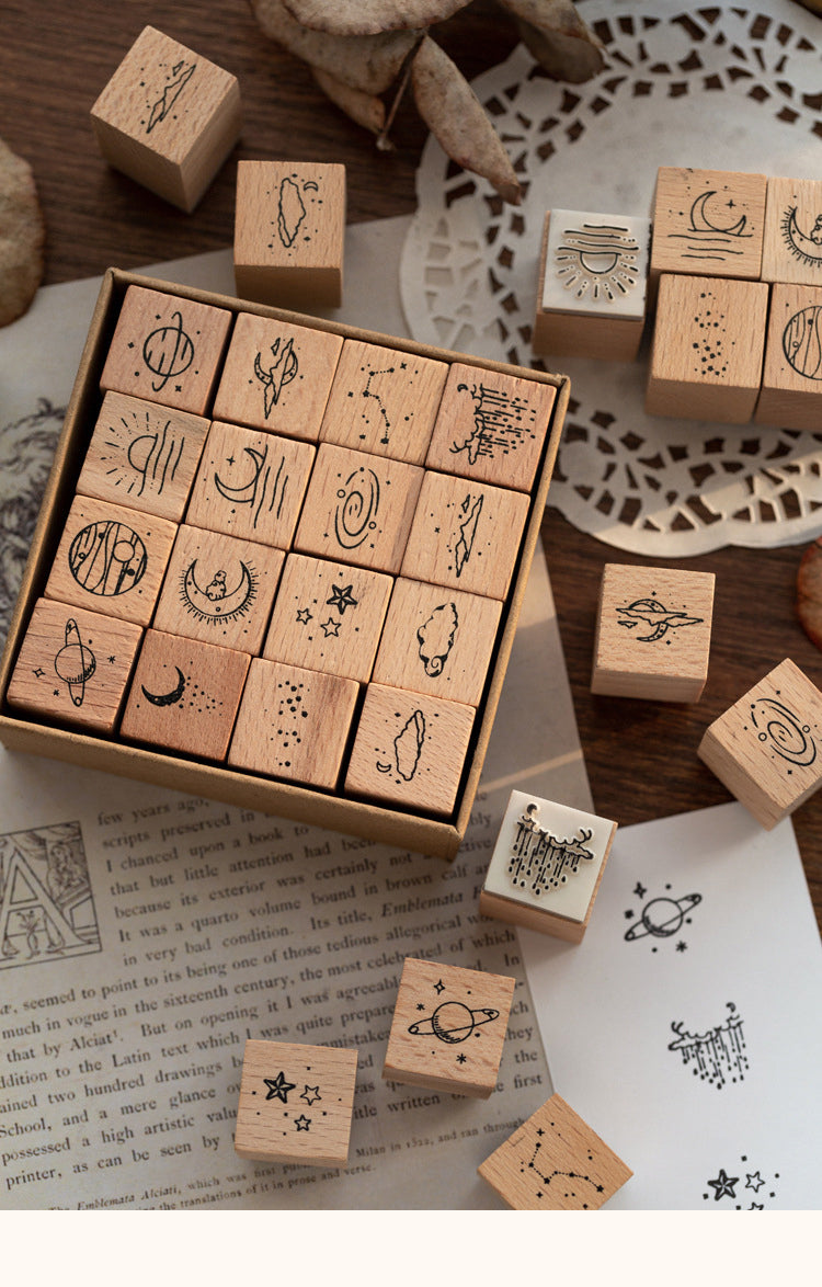 1The Moon and Sixpence Series DIY Decorative Wooden Rubber Stamp Set