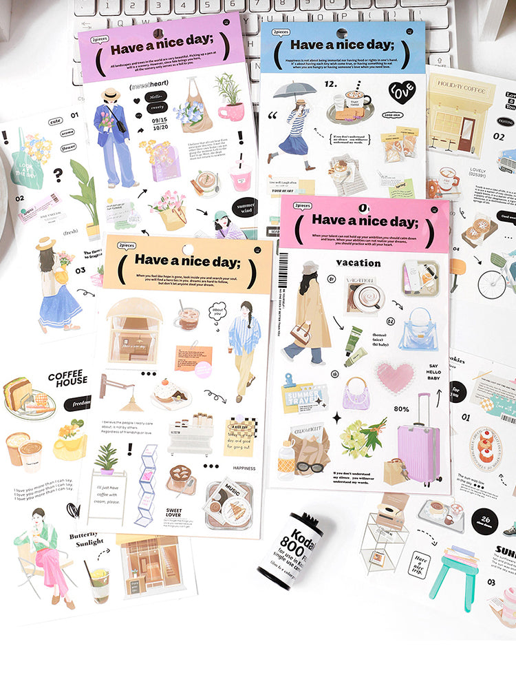 1Urban Girl Daily Life Sticker Sheet - Food, Characters, Everyday Items