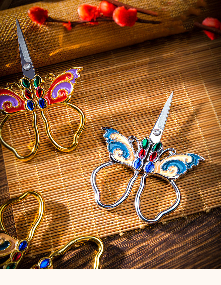 1Vintage Mini Butterfly Embroidery Painted Scissors