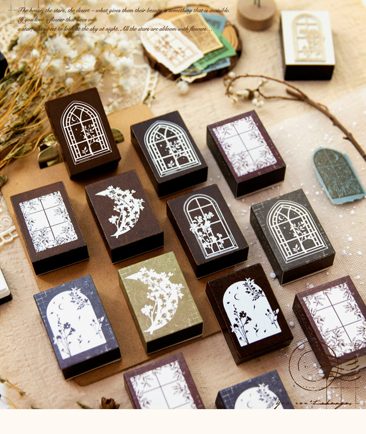 1Vintage Window View Series Wooden Rubber Stamp