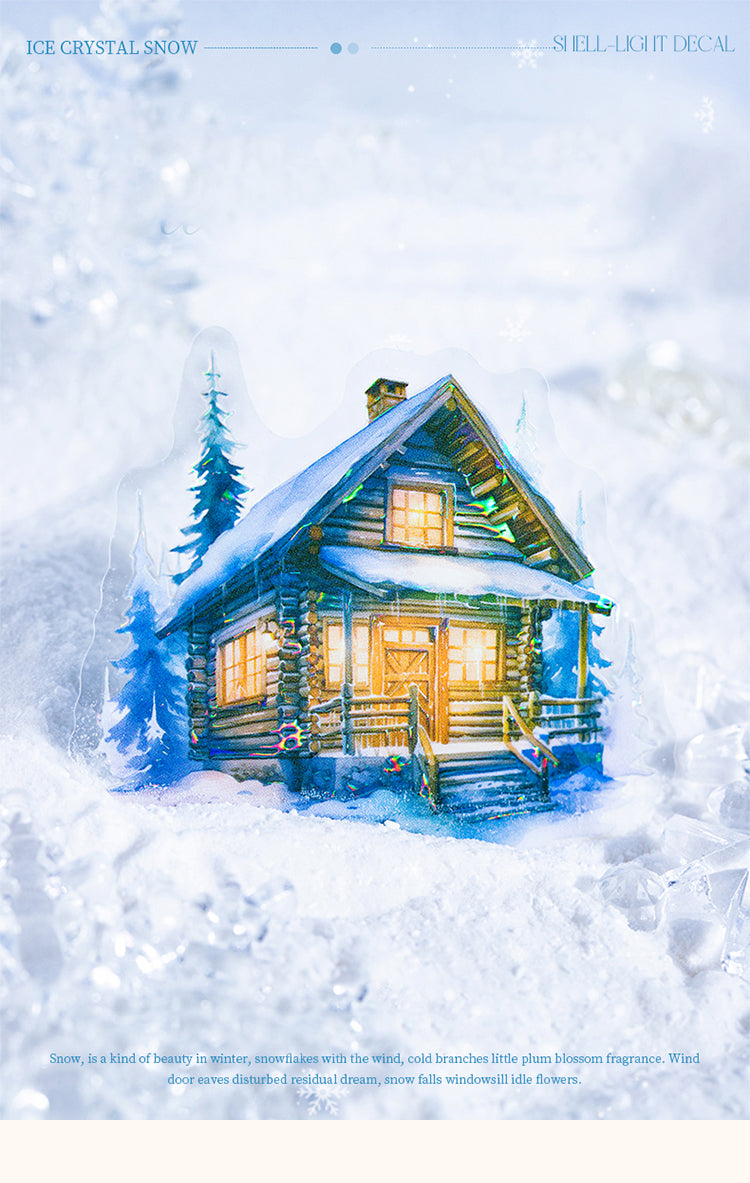 1Winter Ice and Snow Landscape PET Stickers - Castle, Snow, Window, House, Park