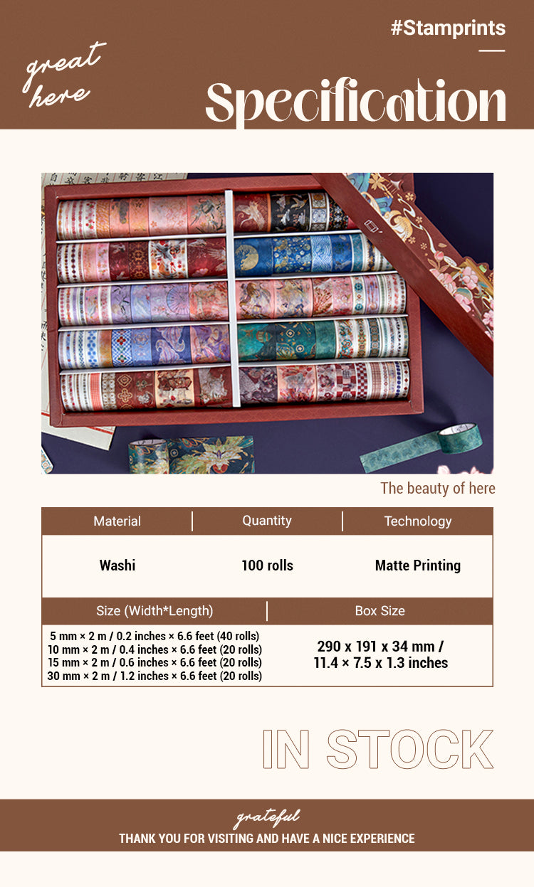 2100 Rolls Traditional Chinese Style Gift Box Washi Tape Set