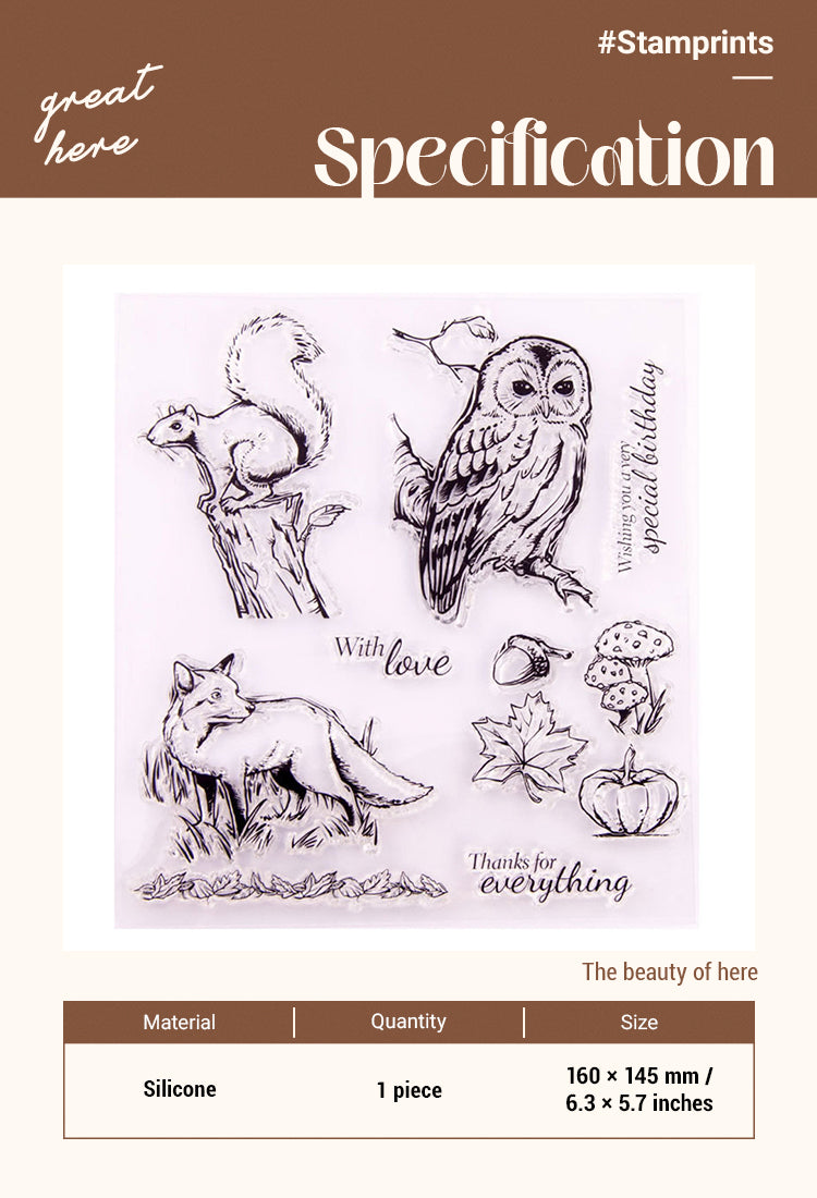 2Animal Clear Silicone Stamp - Owl, Squirrel, Fox1