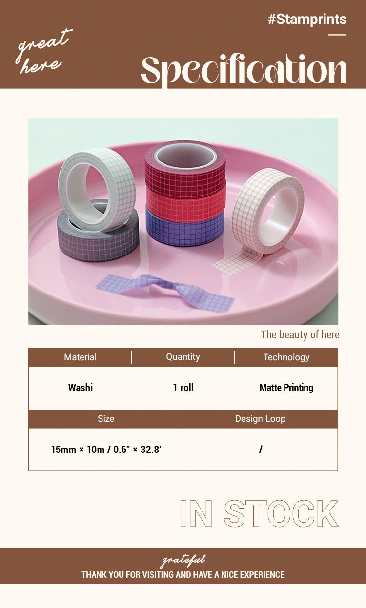 2Basic Solid Color Grid Washi Tape