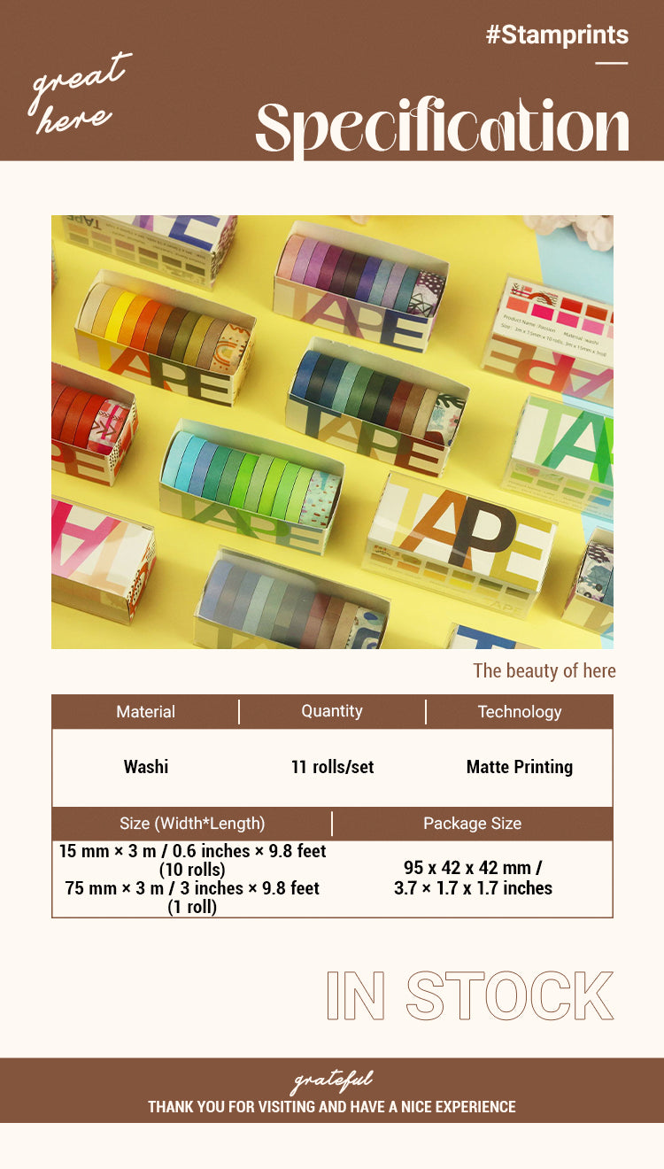 2Basic Solid Color Washi Tape Set (11 Rolls)1