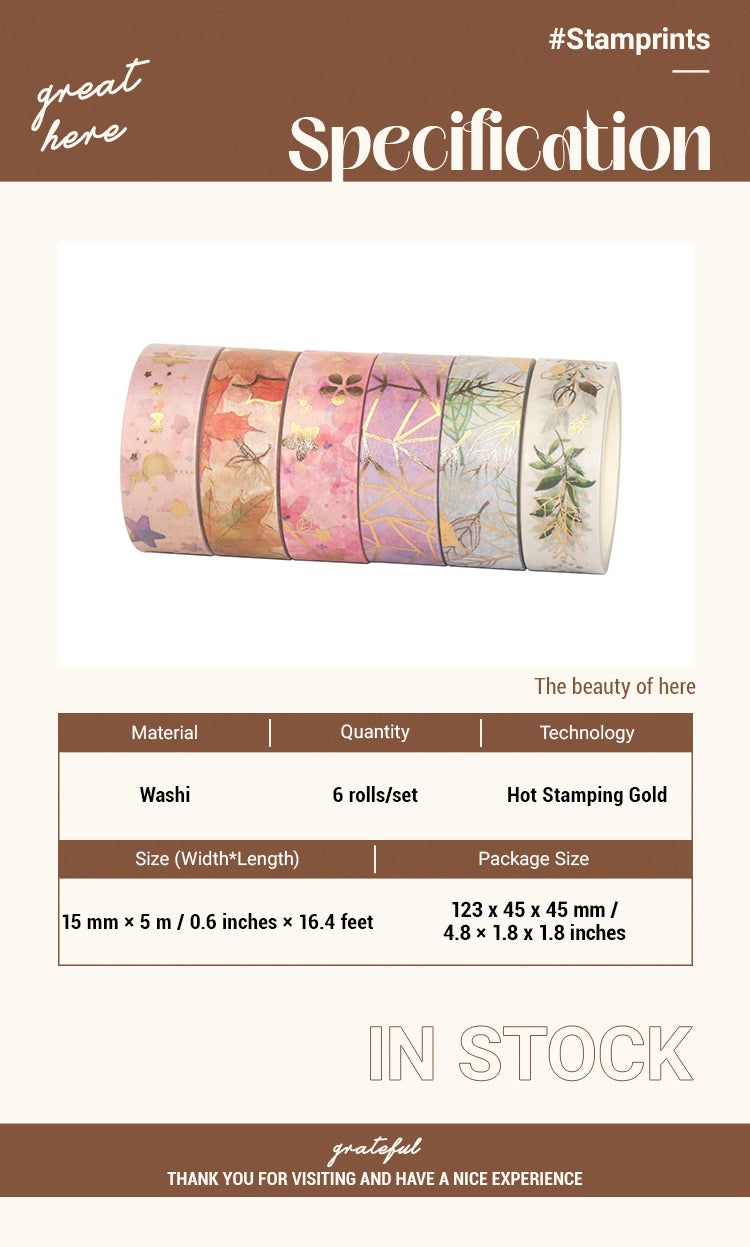 2Botanical Nature Theme Foil Stamped Washi Tape Set (6 Rolls)1