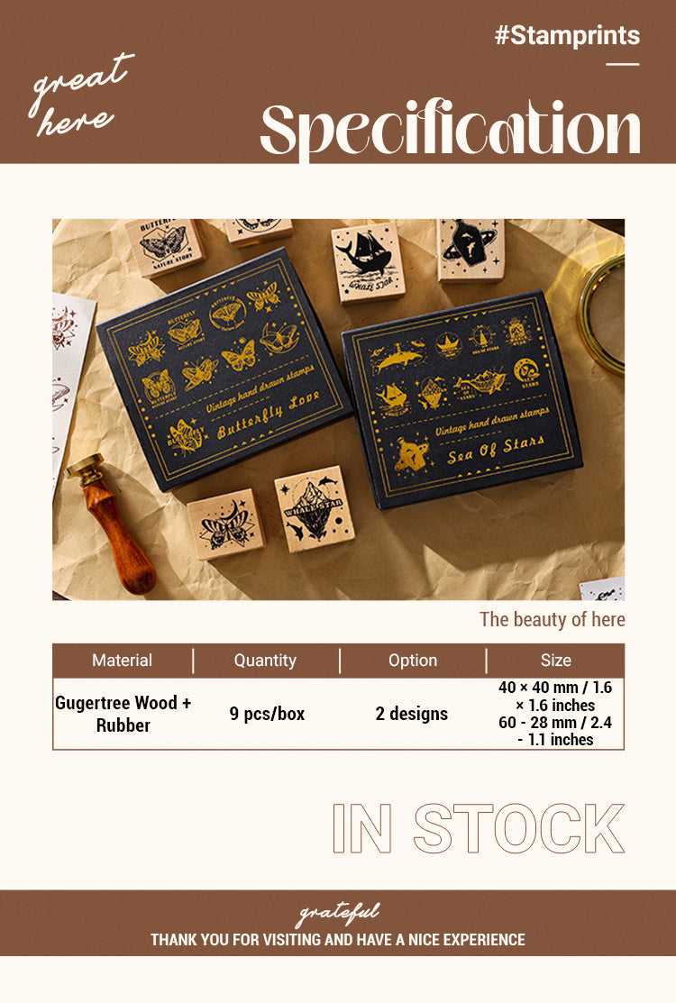 2Butterflies & Starry Seas Wooden Rubber Stamp Set1