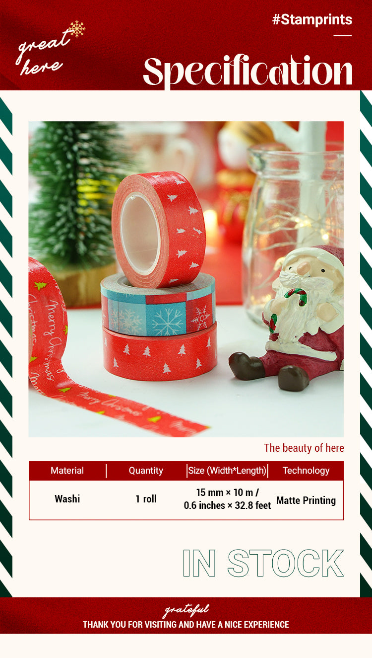 2Christmas Basic Decorative Washi Tape - Snowflake, Christmas Tree, Greetings1