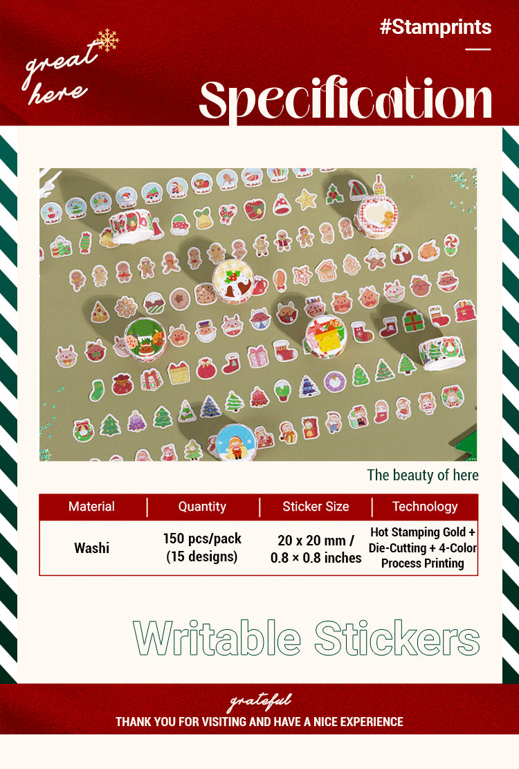 2Christmas Cartoon Washi Stickers - Reindeer, Girl, Food, Tree, Snow1