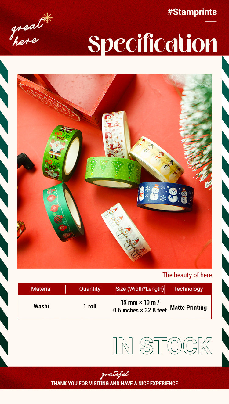 2Christmas Cartoon Washi Tape - Ornaments, Snowflake, Snowman, Tree, Words1